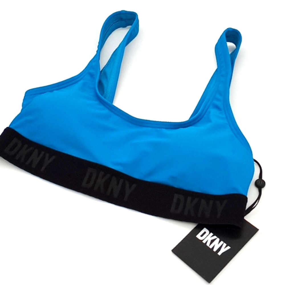 DKNY Logo Scoop Neck Bikini Swim Top Tropical Blue XS